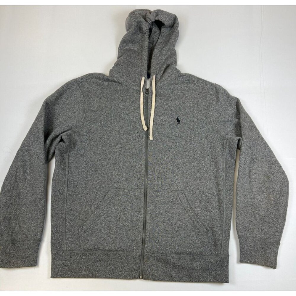 Polo Ralph Lauren Men Size L Grey Full Zip Hoodie Black Pony Logo Classic Fit